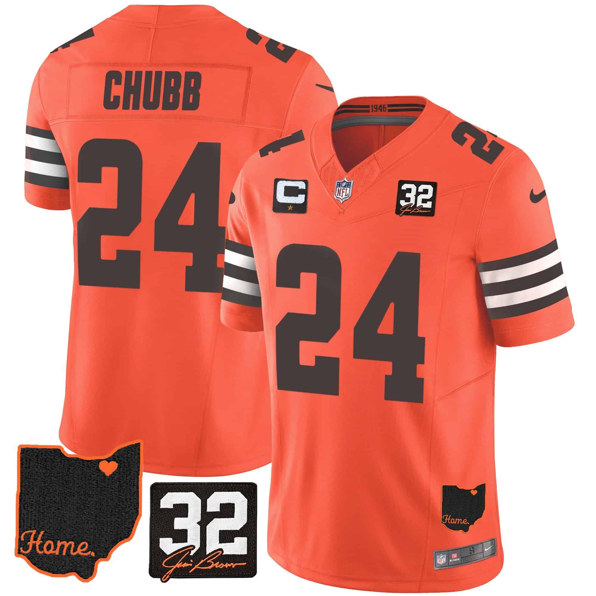 Men Cleveland Browns #24 Chubb Orange Memorial Home Patch 2024 Nike NFL Jersey->indianapolis colts->NFL Jersey